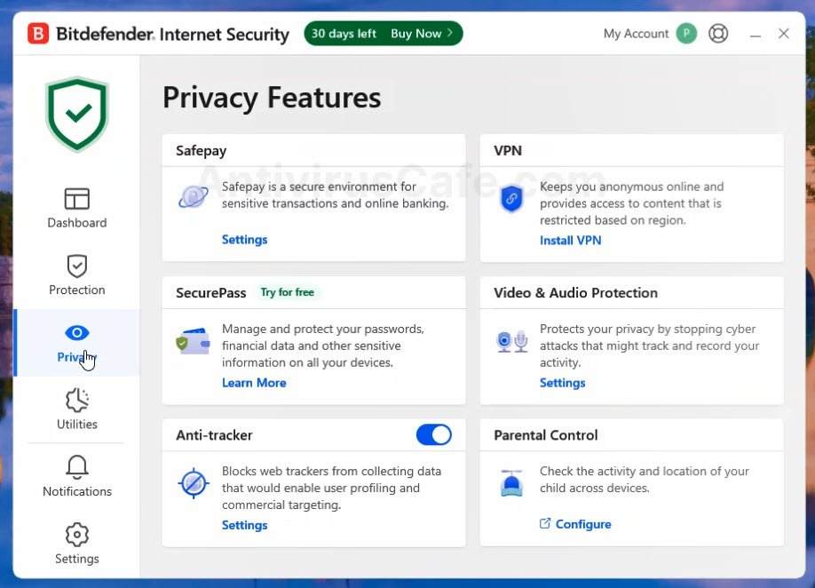 Bitdefener internet security privacy features